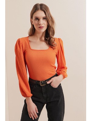 Passense 0442 Uzun Kollu Bluz - Turuncu