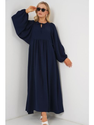 Passense Balon Kol Uzun Tesettür Elbise 2464 - Lacivert