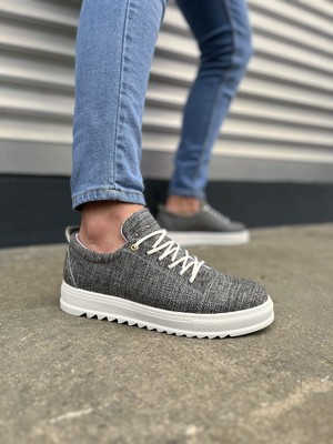 JY152 Cool Bağcıklı Keten Erkek Günlük Spor Klasik Ayakkabı - Gri