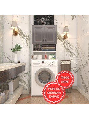 Kenzlife Membran Çamaşır Makinesi Dolabı Hayzum Gribyz Çerçeve 180*66*55 Mebran Kapak Mdf Gövde