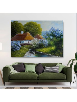 Marsilyan- Akarsu Kenarındaki Köy Evi Yağlıboya Dekoratif Kanvas Duvar TABLOSU-3637