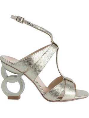 Poletto  Hakiki Deri Altın Sandalet Topuklu 6564 178