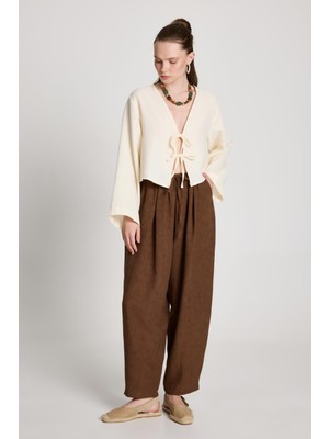 Pauline Keten Pantolon Kahve