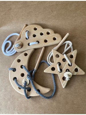 Montessori Eğitici Oyuncak Ip Geçirme 3'lü Gökyüzü Seti – Ince Motor Becerisi Geliştirme Oyuncağı