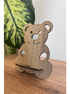 Ahşap Ayıcık Telefon ve Tablet Tutucu - Masa Üstü Sabitleyici Stand Telefon Tutacağı