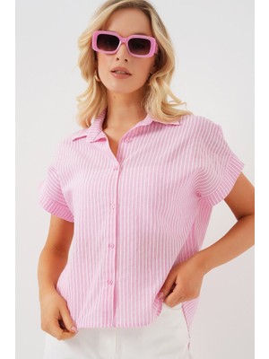 Passense Çizgili Kısa Kol Gömlek 20324 - Pembe