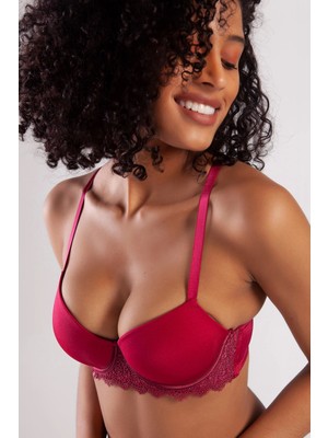 Golshan Garland Big Size Plunge Bra, Şarap Rengi Konforlu ve Şık Sütyen