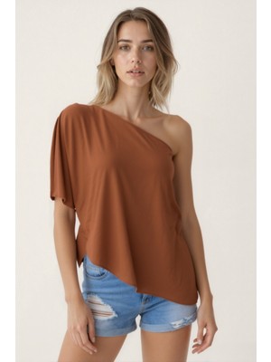 Tek Omuz Kayık Yaka Modal Bluz