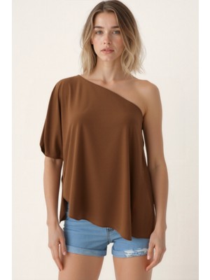 Tek Omuz Kayık Yaka Modal Bluz