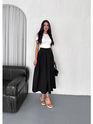 Kadın Dabıl Kumaş Pileli 91 cm Tam Boy Uzun Etek