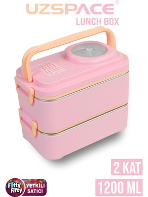 Uzspace 1200 ml Iki Kat Dört Bölme Paslanmaz Çelik Lunch Box Yeni Nesil Sefer Tası-Sos Kaseli MODEL-FFLBOX8023