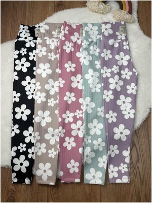 Tuna'ys Shopping Kız Çocuk Tayt 4'lü Set Yüksek Bel Esnek Fitilli Çiçek Desenli