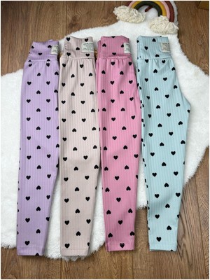 Tuna'ys Shopping Kışlık Şardonlu Kalp Baskılı Kız Çocuk Fitilli  Tayt 4'lü Set