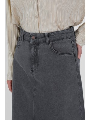 Yüksek Bel A Kesim Denim Etek