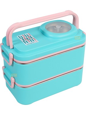 Uzspace 1200ML Lunchbox Yeni Koleksiyon 2 Katlı 4 Bölmeli Mini Kaseli Çelik Sefer Tası Yemek Kutusu
