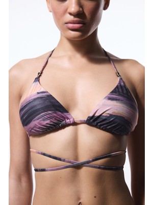 Nixie Çizgili Tokalı Üçgen Bikini Üstü