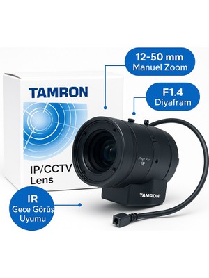 Tamron 5MP 12-50mm Varifocal Güvenlik Lensi F1.4 Auto İris CS Mount Ultra Uzak Mesafe Zoom Lens