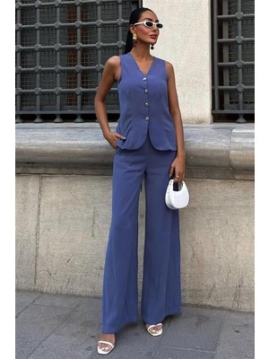 Gökyüzü Moda Arkası Bağcıklı Yelek Plazza Pantolon Modal Takım 10202-08