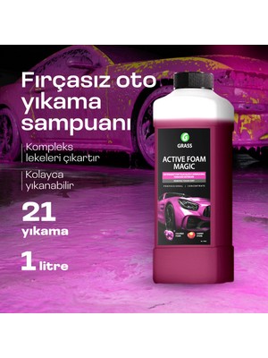 Grass Active Foam Magic 1L - Hızlı Köpüren Renk Değiştiren Fırçasız Oto Yıkama Şampuanı | Tüm Araçlar İçin | Araba Şampuanı | Oto Temizleyici | Köpük Şampuan 