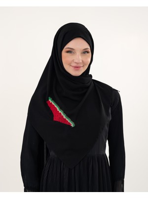 Zaytoon Tesettür Şal, Filistin Haritalı Nakışlı Siyah Şal