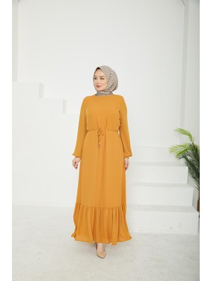 Armine Trend Etek Ucu Tül Desenli Fermuarlı ELBISE-HARDAL-25YT924