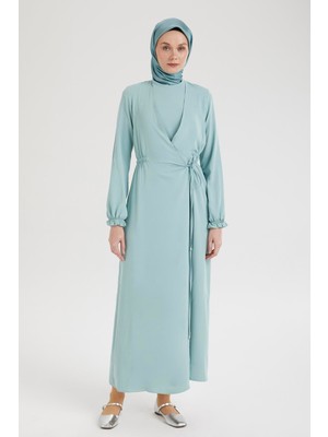 Armine Trend Kolları Lastikli V Yaka Detaylı Elbise-Mint  25YT944