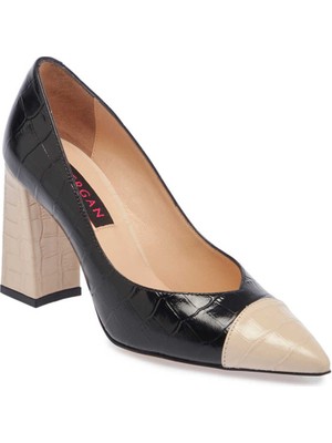 Tergan  Siyah Hakiki Deri Kadın Topuklu Ayakkabı - K24I1AY67375-T6Q