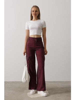 Gökyüzü Moda Kemerli Cargo Pantolon - Bordo