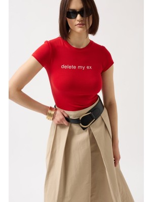Gökyüzü Moda Delete My Ex Baskılı Likralı Crop T-Shirt