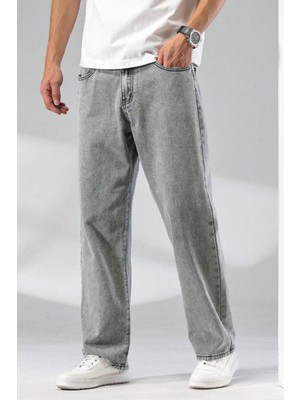 Erkek Gri Rahat Kesim Baggy Pantolon