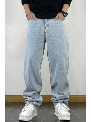 Erkek Mavi Rahat Kesim Baggy Pantolon