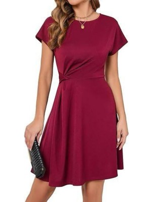 Passense Kadın Sendy Kumaş Büzgü Detaylı Kısa Kollu Elbise