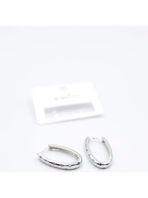 Oval Taşlı Küpe - Gümüş