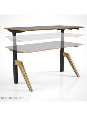 SOGA Spaces Regula Desk Dandy W - Elektrikli Yüksekliği Ayarlanabilir Çalışma Masası - Siyah Ayak Ahşap Mdf Tabla  140X70