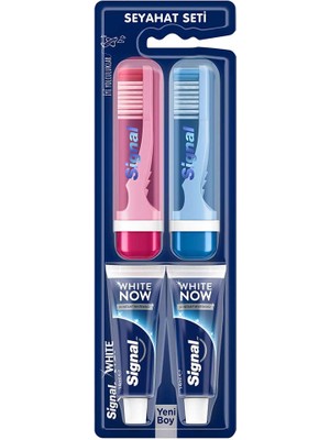 Signal White Now 14 ml Diş Macunu ve Seyahat Seti 2li Orta Sertlikte Fırça ile Pratik Kullanım