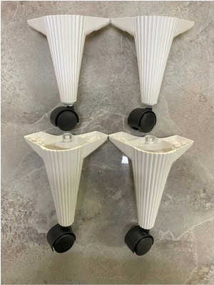 Tekerlekli Sihirli Sehpa Çizgili Masa Ayağı 360 Derece Dönebilen 20 cm 4 Adet Beyaz. Vida Hediyeli