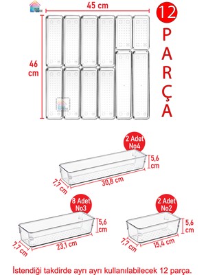 12 Parça Şeffaf Organizer Kaşıklık