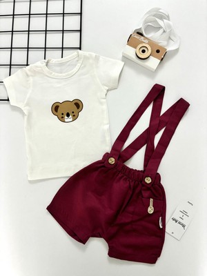 Bebek Koala Baskılı Yazlık Keten Salopet Takım