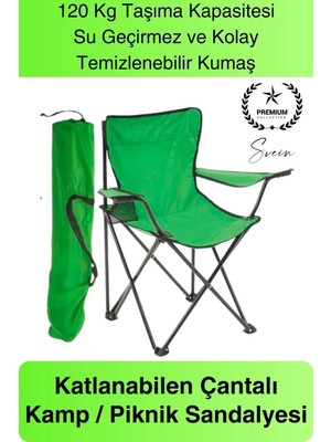 Svein 120 kg Kapasiteli  Kolay Silinebilir Katlanabilen Çantalı Askılı Kamp Piknik Sandalyesi