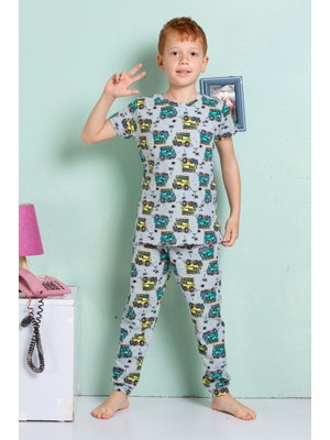 Elmkp Gri Safari Desen Erkek Çocuk Pijama Takımı 3-10 Yaş 3101