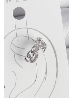 Pirinç Gümüş Renk Zirkon Taşlı Zincir Sonsuzluk Model Kadın Kıkırdak Küpe