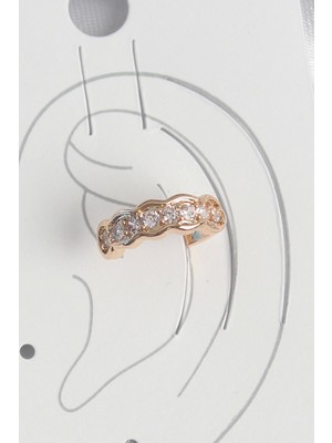 Pirinç Gold Renk Zirkon Taşlı Kadın Kıkırdak Küpe