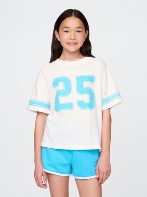 Gap Kız Çocuk Beyaz Varsity Jersey T-Shirt