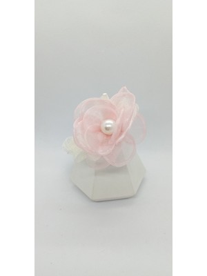 Parlak Kumaş Inci Detay Pembe Çiçek Lastik Toka