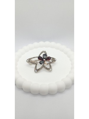 Çiçek Desen Taş Detaylı Yıldız Çıtçıt Toka