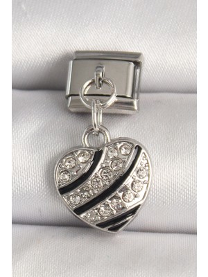 316L Çelik Gümüş Renk Zirkon Taşlı Kalp Model Nomination Charm