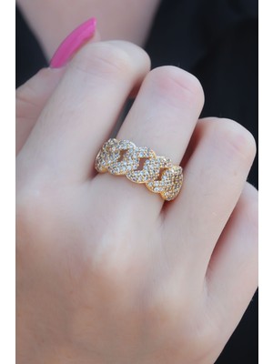 Gold Renk Zirkon Taşlı Zincir Model Kadın Yüzük