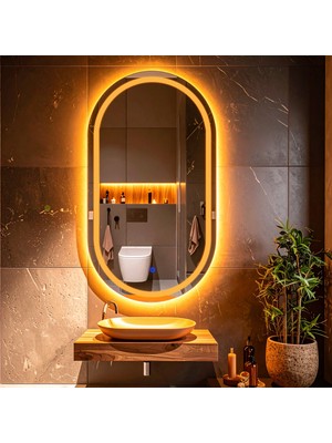 Serava Amber Led'li Lazer Kumlamalı Lavabo & Banyo Aynası (Dokunmatik Sensörlü)