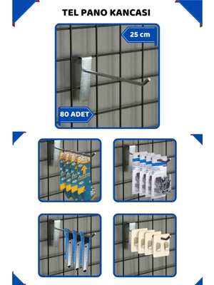 25 cm - 80 Adet Tel Pano Kancası Raf Askısı