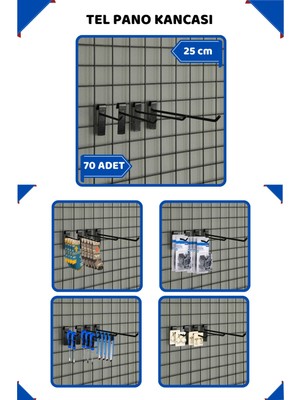 25 cm - 70 Adet Siyah Tel Pano Kancası Raf Askısı